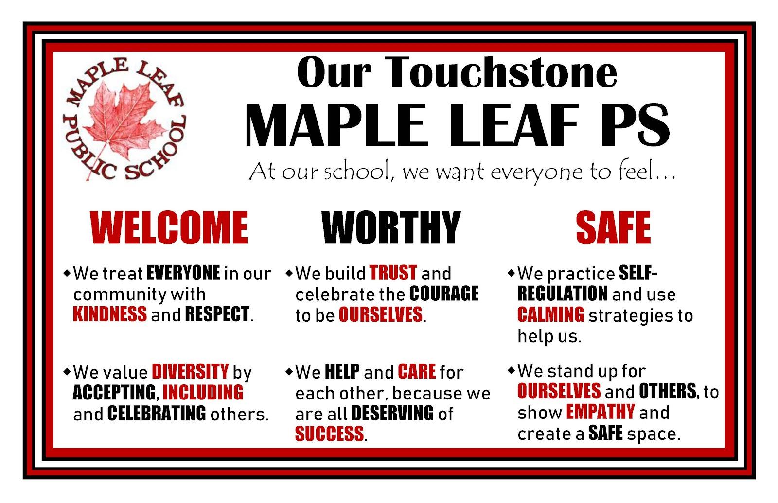 School touchstone text in a poster with red and black lettering and school logo